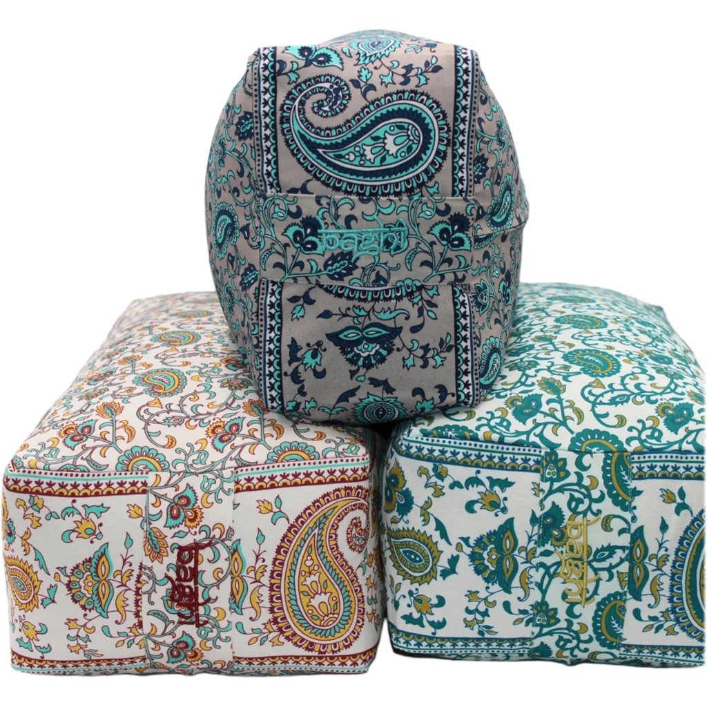 Bio Meditationskissen+Yogakissen Bolster mit Paisley-Muster in Grau+Blau+Türkis Grau+Blau+Blau Muster Bedruckt von BAGHI Größe 60x28 cm Höhe 15 cm
