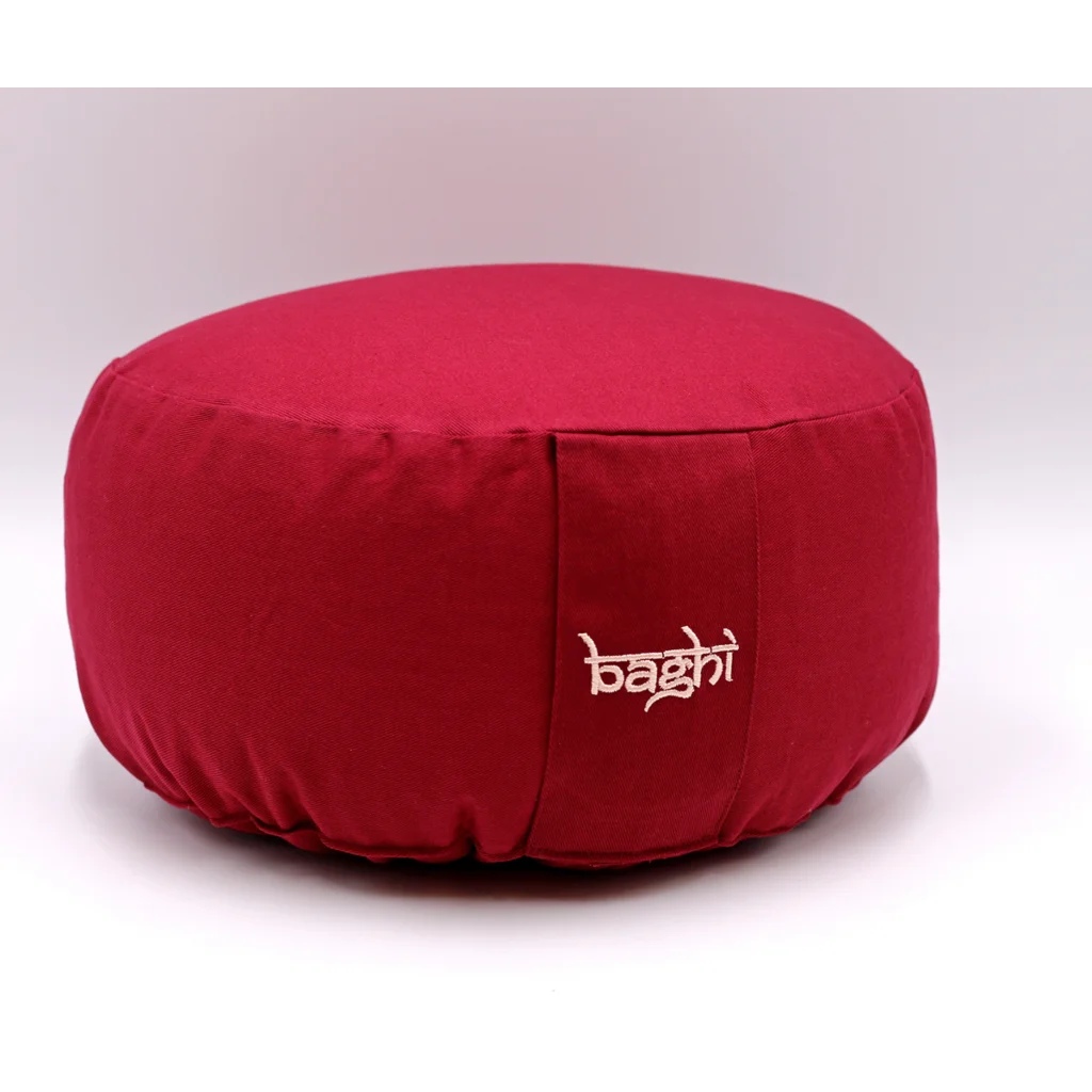 Bio Meditationskissen+Yogakissen rund in Bordeaux Rot von BAGHI Größe Ø 30 cm Höhe 15 cm