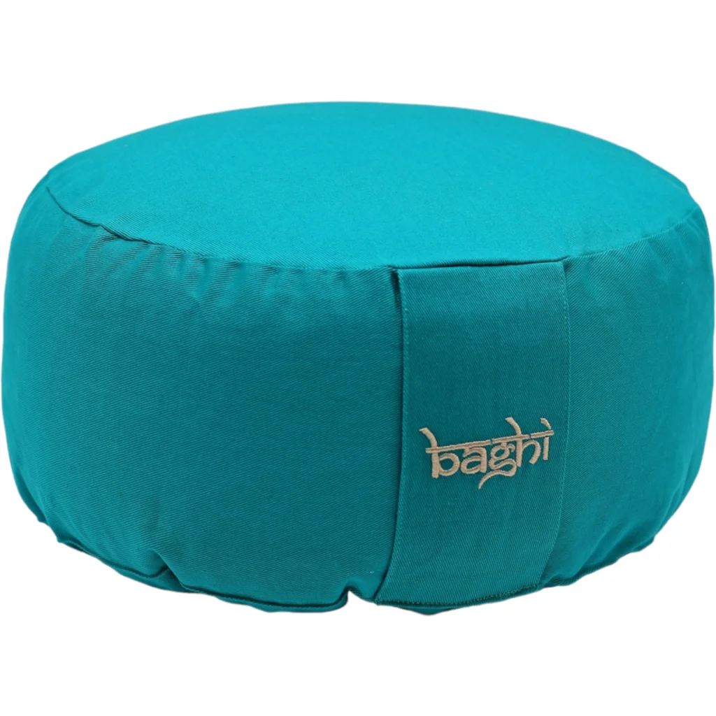 Bio Meditationskissen+Yogakissen rund in Petrol Blau von BAGHI Größe Ø 30 cm Höhe 15 cm