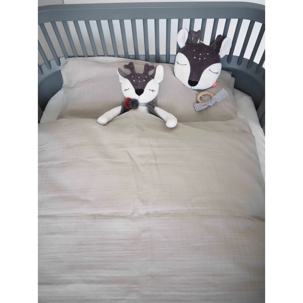 Bio Musselin Baby-+Kinder-Bettwäsche Garnitur in Silbergrau Grau von kikadu Größe 100x135 + 40x60 cm