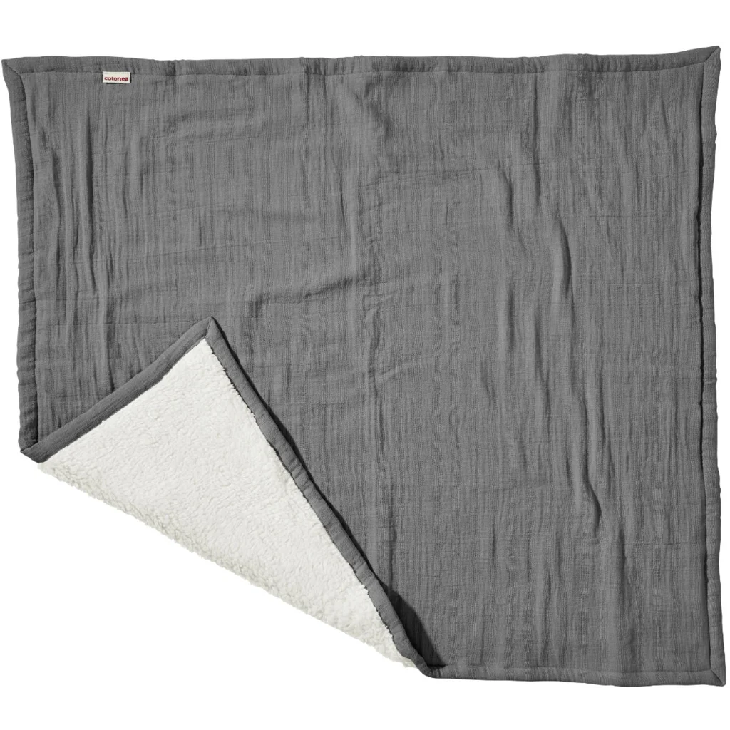 Bio Musselin Baby-Wendedecke in Anthrazit Grau von Cotonea Größe 75x85 cm