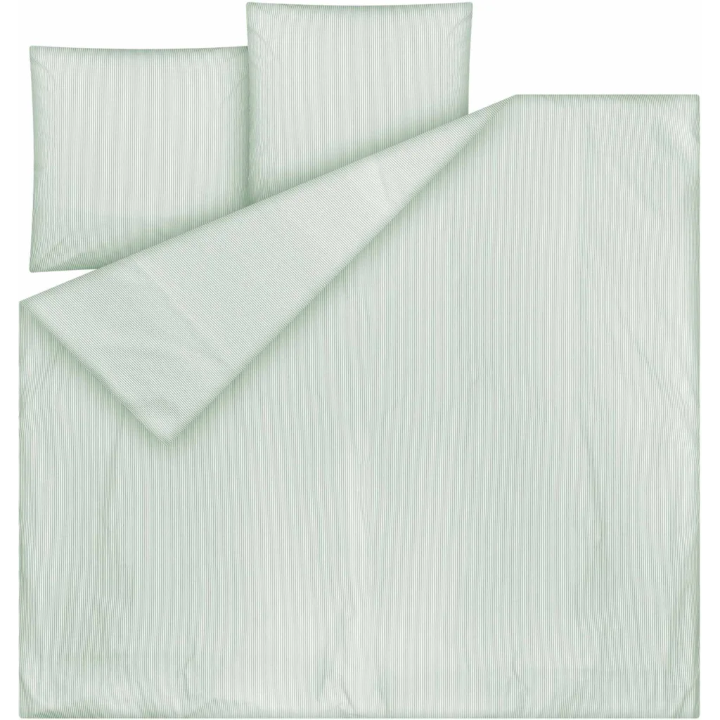 Bio Perkal Bettwäsche Streifen Garnitur 3-teilig in Salbei+Weiß Grün+Weiß Muster Streifen von MELA home Größe 240x220 + 2x 80x80 cm