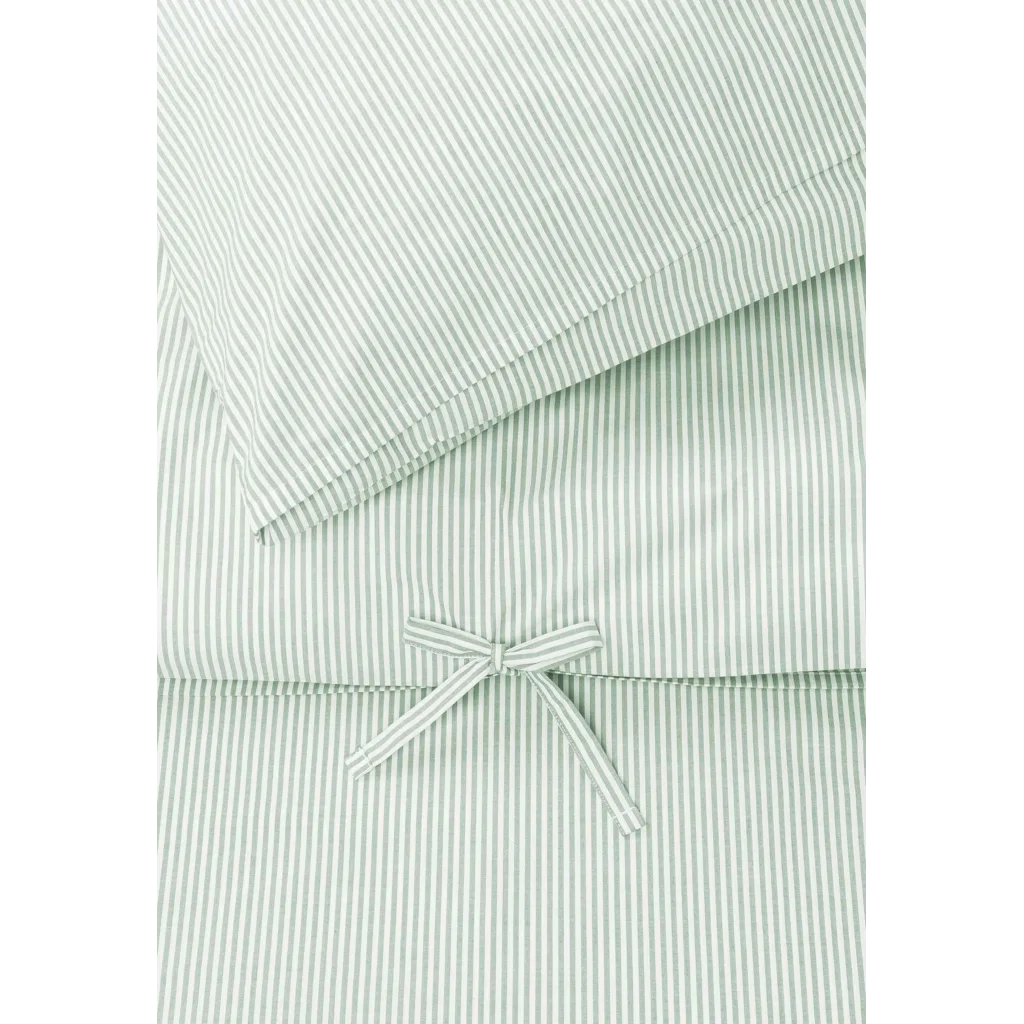 Bio Perkal Bettwäsche Streifen Garnitur 3-teilig in Salbei+Weiß Grün+Weiß Muster Streifen von MELA home Größe 240x220 + 2x 80x80 cm