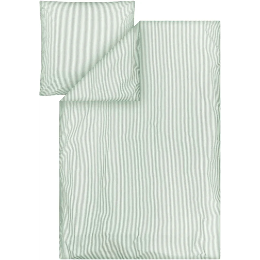Bio Perkal Bettwäsche Streifen Garnitur in Salbei+Weiß Grün+Weiß Muster Streifen von MELA home Größe 135x200 + 80x80 cm