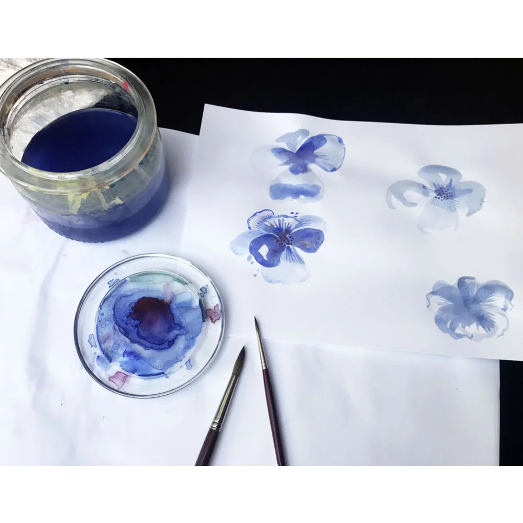 Bio Satin Bettwäsche Blaue Anemone Garnitur in Blau Muster Blaue Anemone von Cotonea Größe 135x200 + 80x80 cm