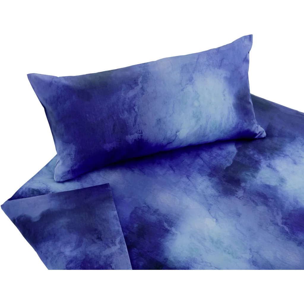 Bio Satin Bettwäsche Indigofink Garnitur in Blau Muster Indigofink von Cotonea Größe 135x200 + 40x80 cm