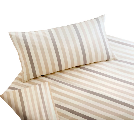 Bio Satin Bettwäsche Lucca Garnitur in Kiesel+Creme+Titan Braun+Creme+Grau Muster Streifen von Cotonea Größe 155x220 + 80x80 cm