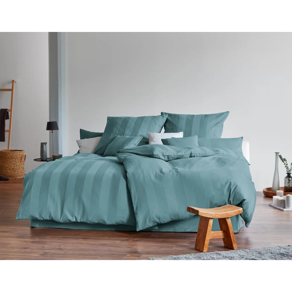 Bio Satin Bettwäsche Superbe Garnitur 3-teilig in Atlantik Blau von Cotonea Größe 200x220 + 2x 80x80 cm