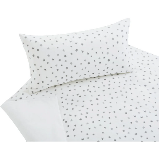 Bio Satin Kinder-Bettwäsche Sterne Kissenbezug in Weiß Muster Sterne von Cotonea Größe 40x80 cm