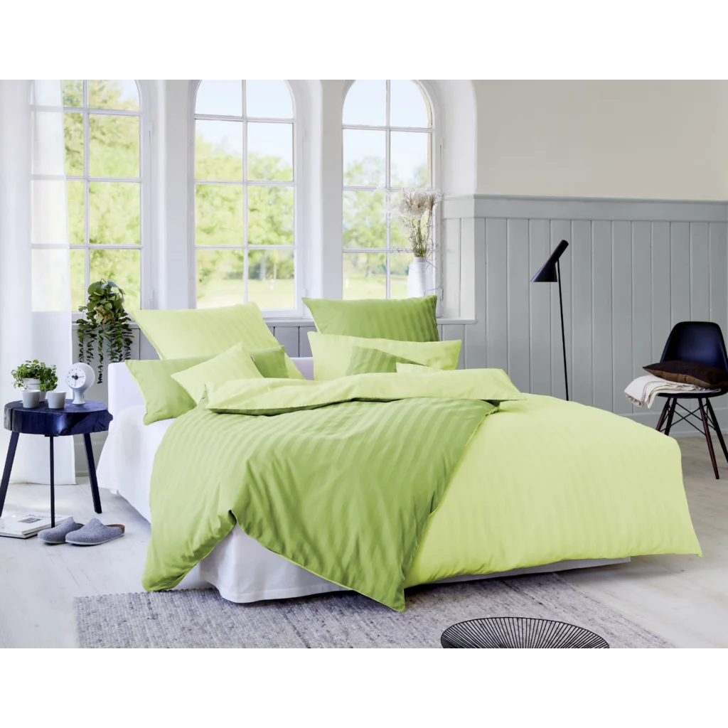 Bio Satin Wendebettwäsche Linea Garnitur 3-teilig in Grün+Hellgrün Grün von Cotonea Größe 200x220 + 2x 80x80 cm