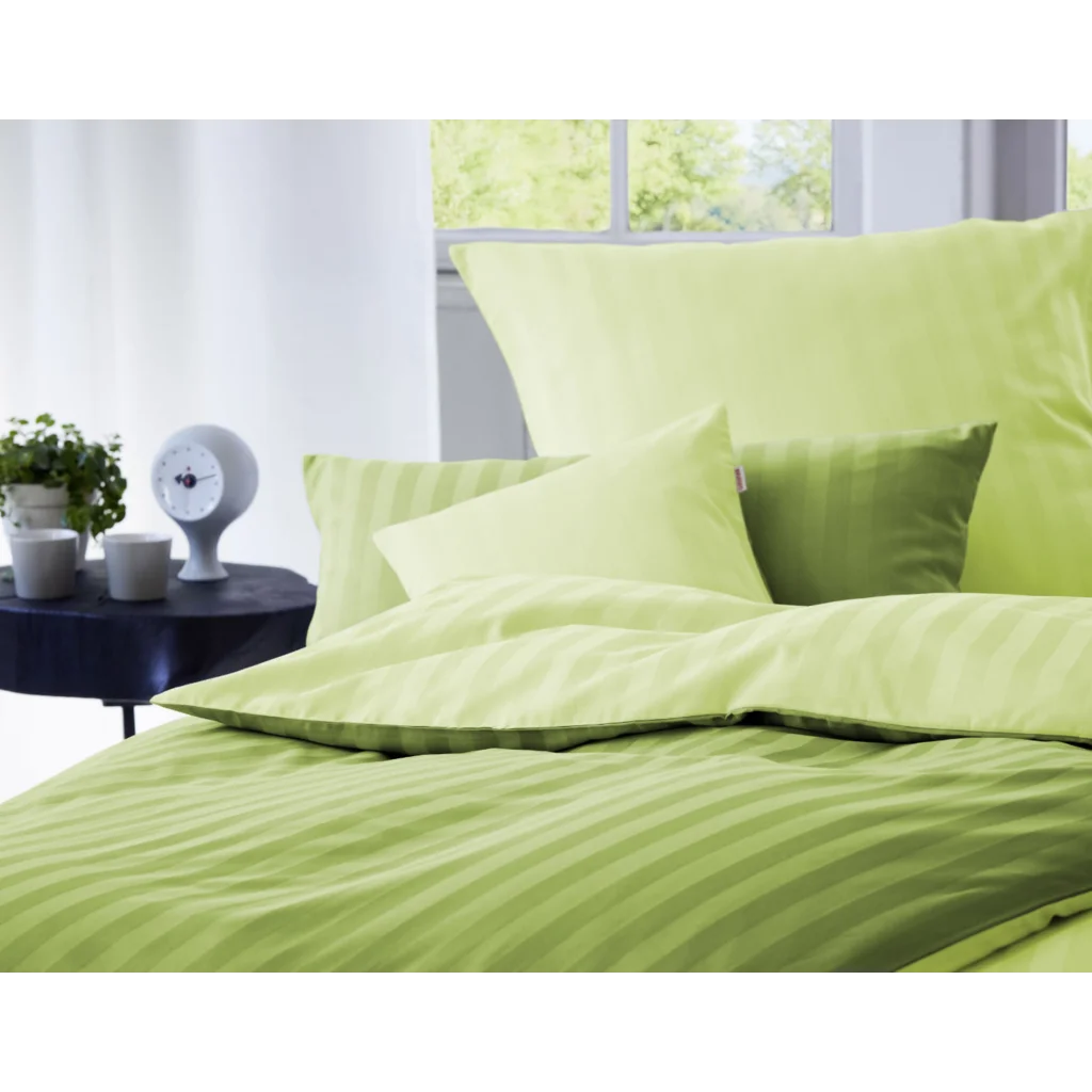 Bio Satin Wendebettwäsche Linea Garnitur 3-teilig in Grün+Hellgrün Grün von Cotonea Größe 200x220 + 2x 80x80 cm