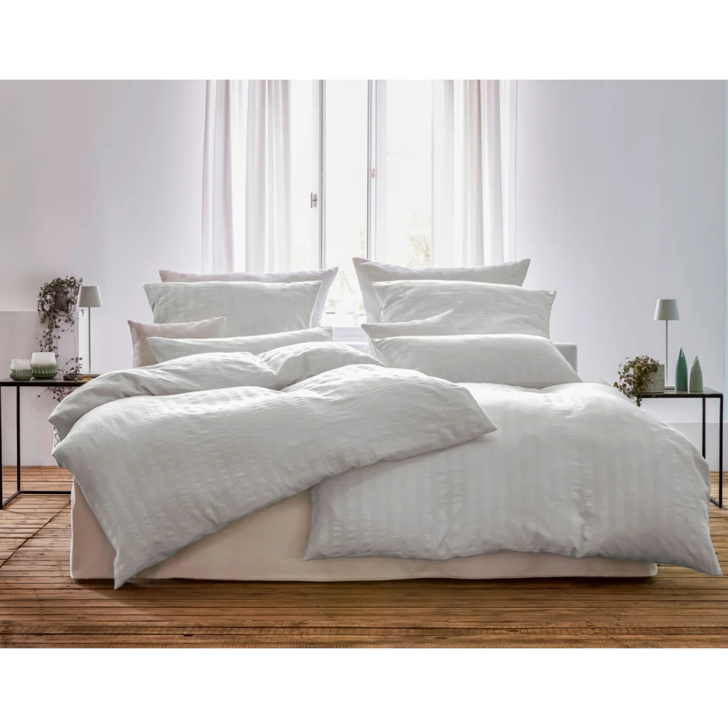 Bio Seersucker Bettwäsche Kissenbezug in Weiß von Cotonea Größe 40x40 cm