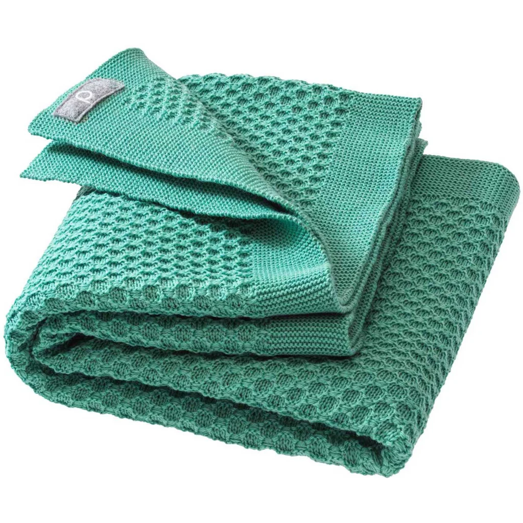 Bio Strick Baby-Decke mit Waben-Struktur in Mint Grün von disana Größe 80x100 cm