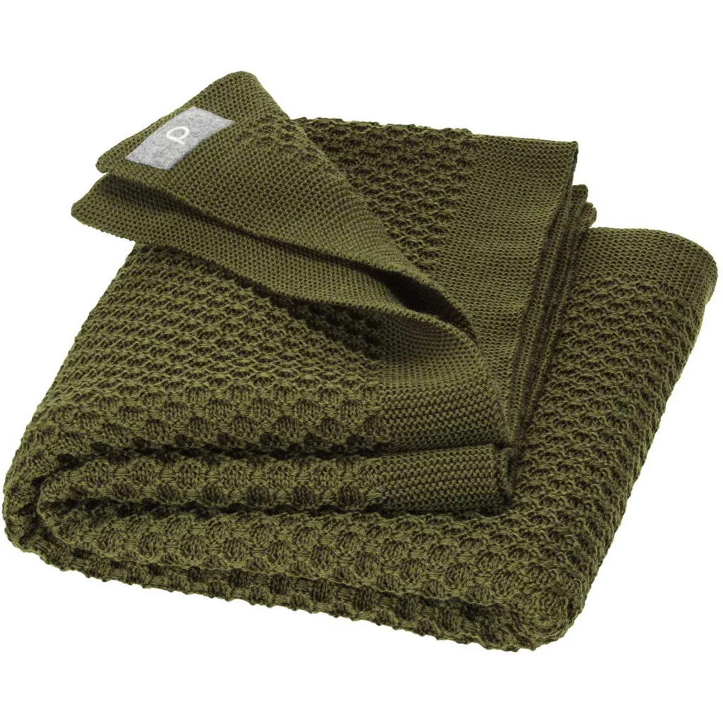 Bio Strick Baby-Decke mit Waben-Struktur in Olive Grün von disana Größe 80x100 cm