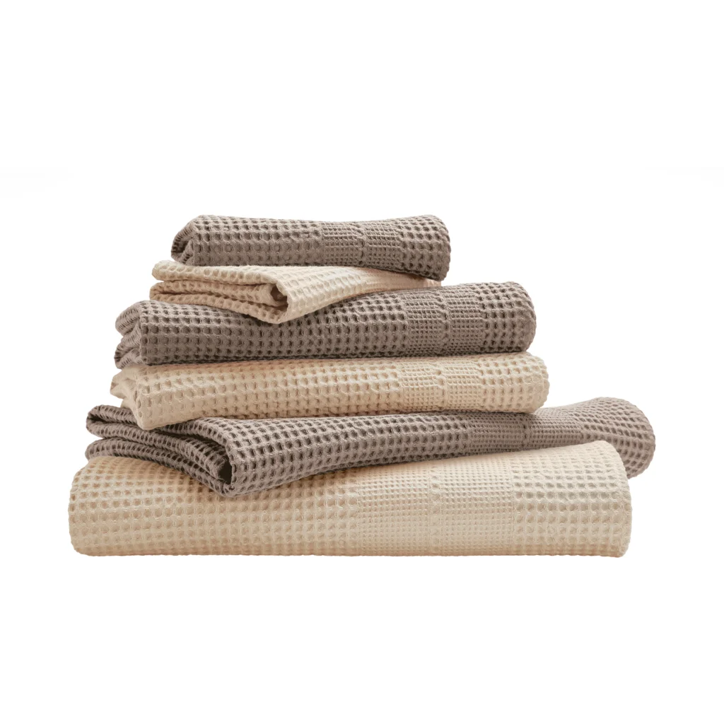 Bio Waffelpiqué Geschenkset 6-teilig in Leinen+Natur Beige+Creme von Cotonea Größe 2x 35x50 cm+ 2x 50x100 cm+ 2x 70x140 cm