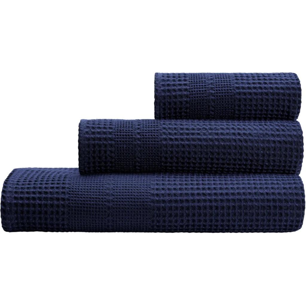 Bio Waffelpiqué Handtuch in Azurblau Blau von Cotonea Größe 50x100 cm