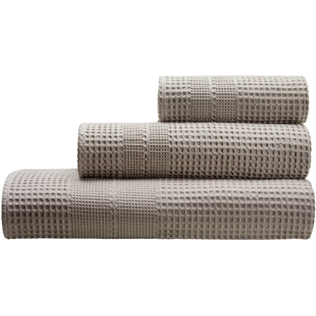 Bio Waffelpiqué Handtuch in Leinen Beige von Cotonea Größe 50x100 cm