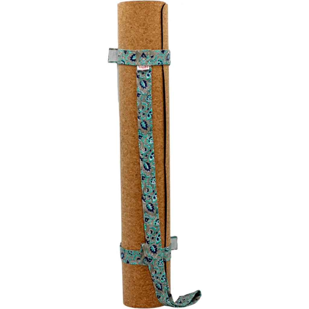 Bio Yogamatten Tragegurt bedruckt in Grau+Blau+Türkis Grau+Blau+Blau Muster Bedruckt von BAGHI Größe 96x3 cm