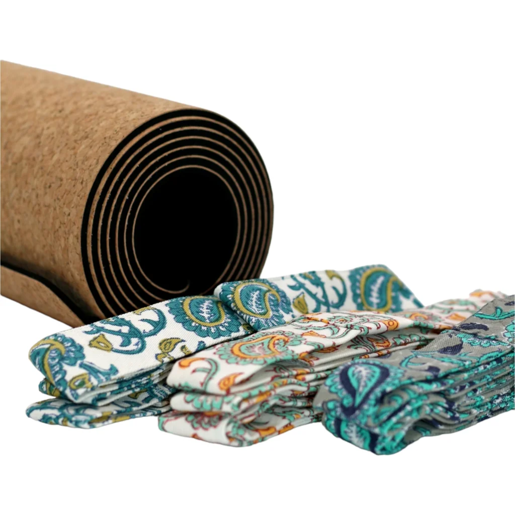 Bio Yogamatten Tragegurt bedruckt in Grau+Blau+Türkis Grau+Blau+Blau Muster Bedruckt von BAGHI Größe 96x3 cm