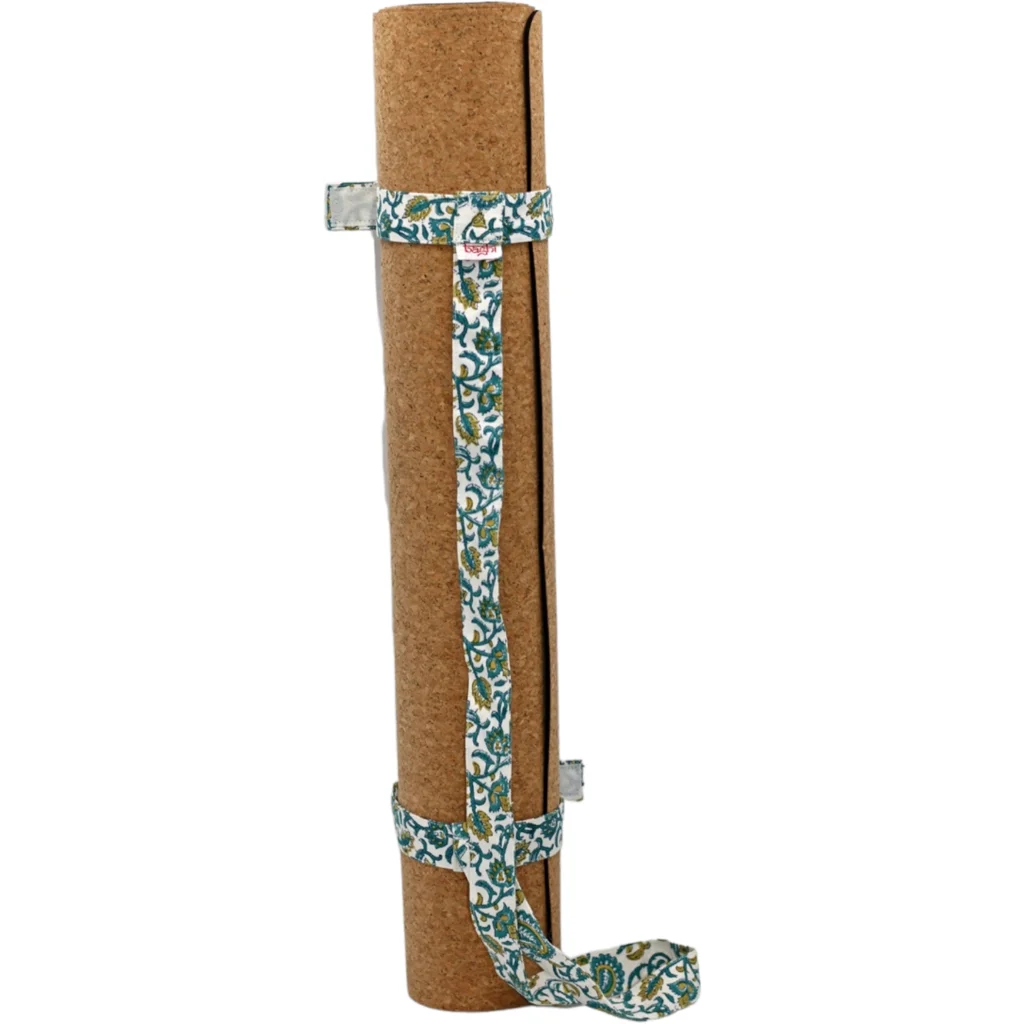 Bio Yogamatten Tragegurt bedruckt in Limette+Petrol Gelb+Blau Muster Bedruckt von BAGHI Größe 96x3 cm