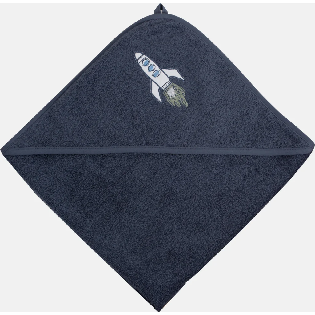 Frottier Baby-Kapuzenbadetuch Rakete in Dunkelblau Blau Muster Rakete von KATHA covers Größe 75x75 cm