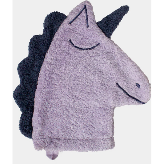 Frottier Baby-+Kinder-Waschhandschuh in Einhorn-Form in Flieder Muster Einhorn von KATHA covers Größe 28 cm