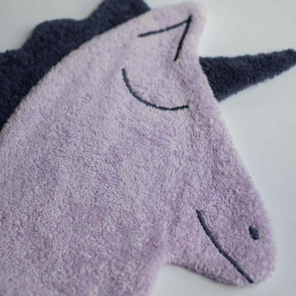 Frottier Baby-+Kinder-Waschhandschuh in Einhorn-Form in Flieder Muster Einhorn von KATHA covers Größe 28 cm