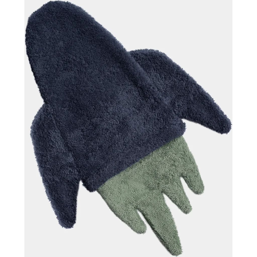Frottier Baby-+Kinder-Waschhandschuh in Raketen-Form in Dunkelblau+Grün Blau+Grün Muster Rakete von KATHA covers Größe 37 cm