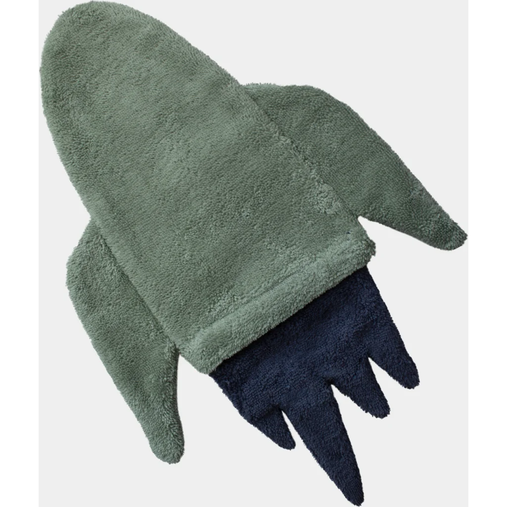 Frottier Baby-+Kinder-Waschhandschuh in Raketen-Form in Grün+Dunkelblau Grün+Blau Muster Rakete von KATHA covers Größe 37 cm