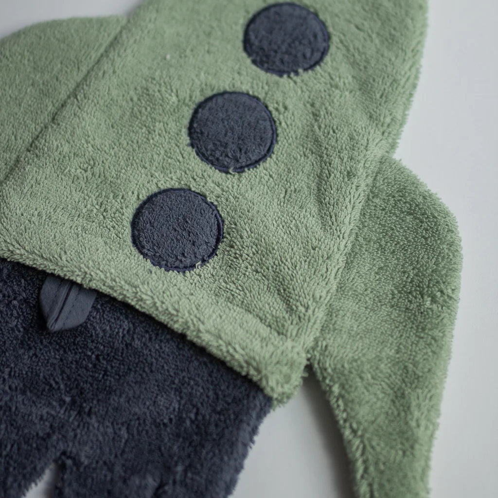 Frottier Baby-+Kinder-Waschhandschuh in Raketen-Form in Grün+Dunkelblau Grün+Blau Muster Rakete von KATHA covers Größe 37 cm