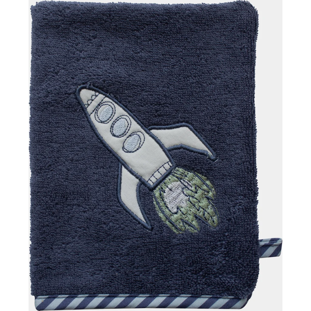 Frottier Baby-+Kinder-Waschhandschuh Rakete in Dunkelblau Blau Muster Rakete von KATHA covers Größe 16x21 cm
