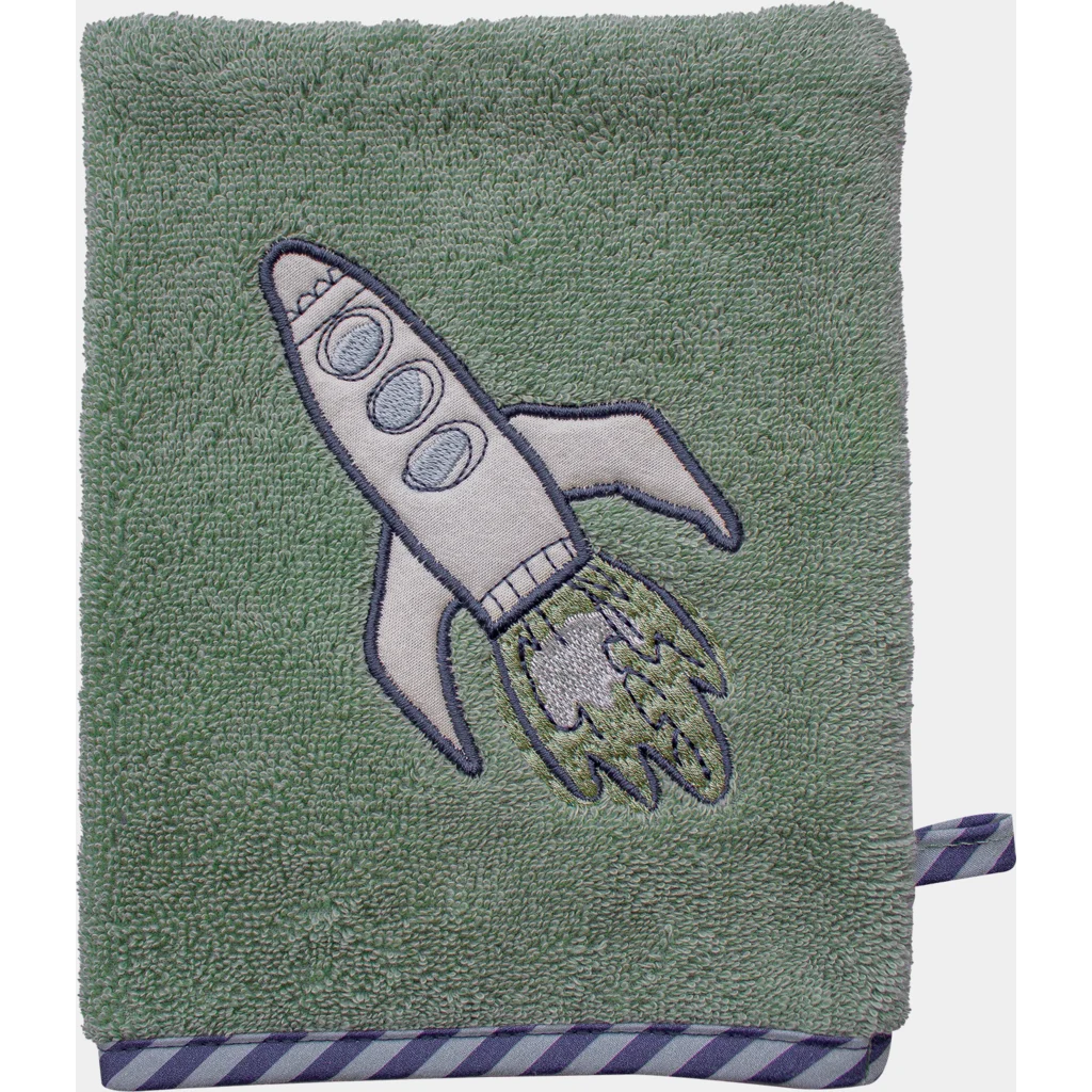 Frottier Baby-+Kinder-Waschhandschuh Rakete in Grün Muster Rakete von KATHA covers Größe 16x21 cm