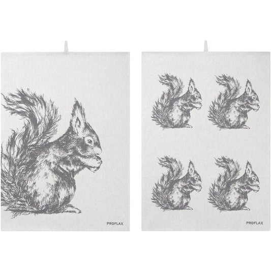 Geschirrtuch Eichhörnchen 2er-Pack in Grau Muster Eichhörnchen von Proflax Größe 50x70 cm