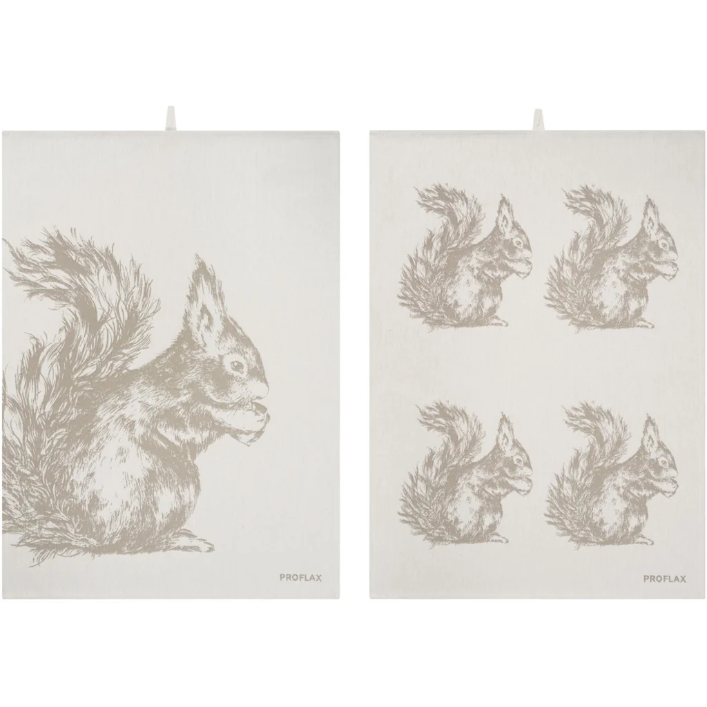 Geschirrtuch Eichhörnchen 2er-Pack in Taupe Braun Muster Eichhörnchen von Proflax Größe 50x70 cm