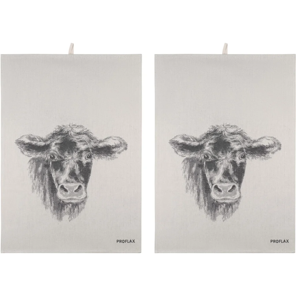 Geschirrtuch Kuh 2er-Pack in Grau Muster Kuh von Proflax Größe 50x70 cm