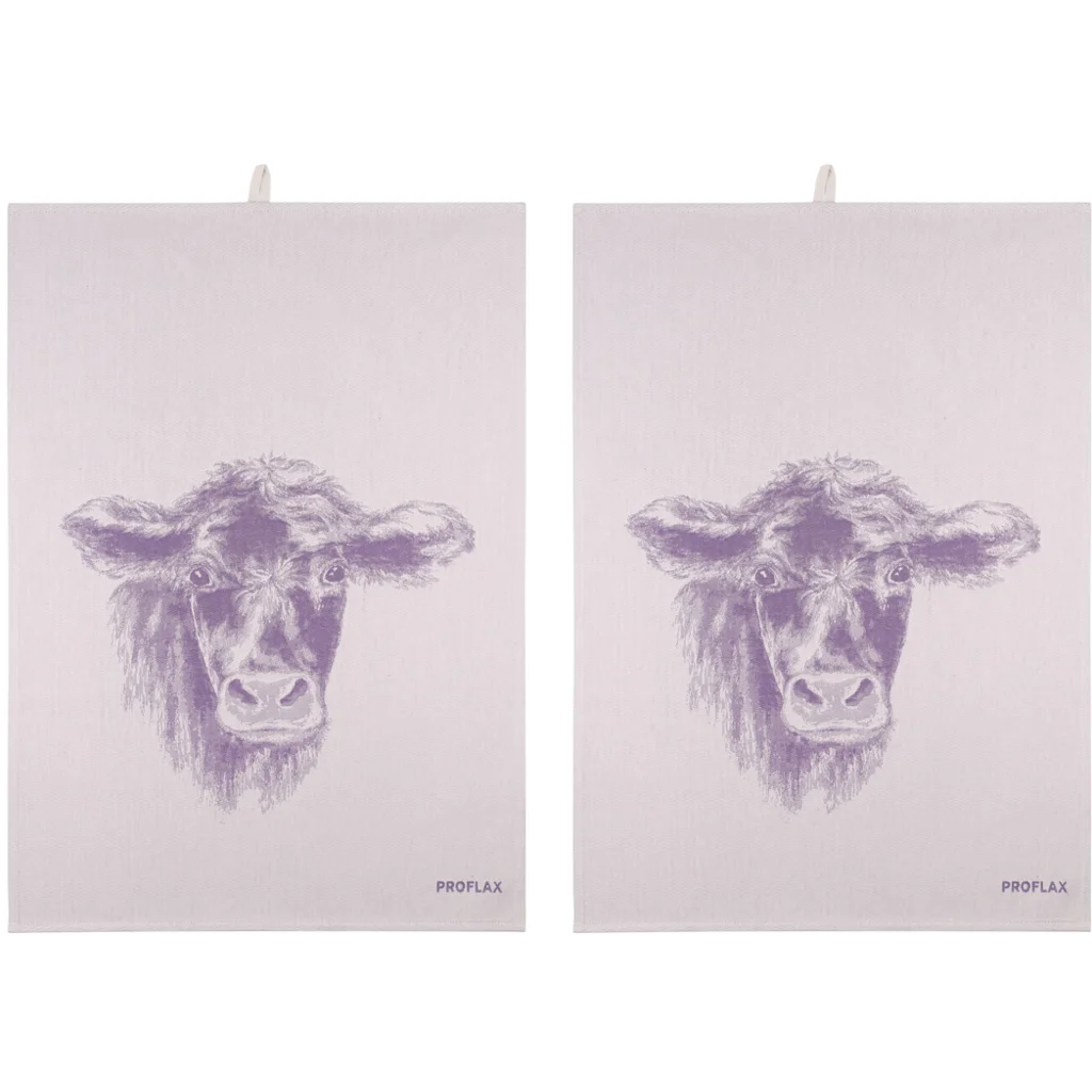 Geschirrtuch Kuh 2er-Pack in Pflaume Grau Muster Kuh von Proflax Größe 50x70 cm