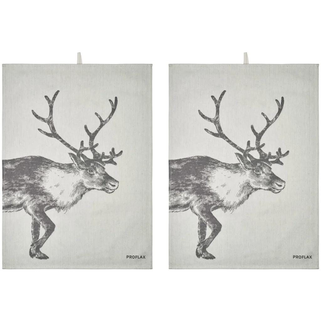 Geschirrtuch Rentier 2er-Pack in Grau Muster Rentier von Proflax Größe 50x70 cm