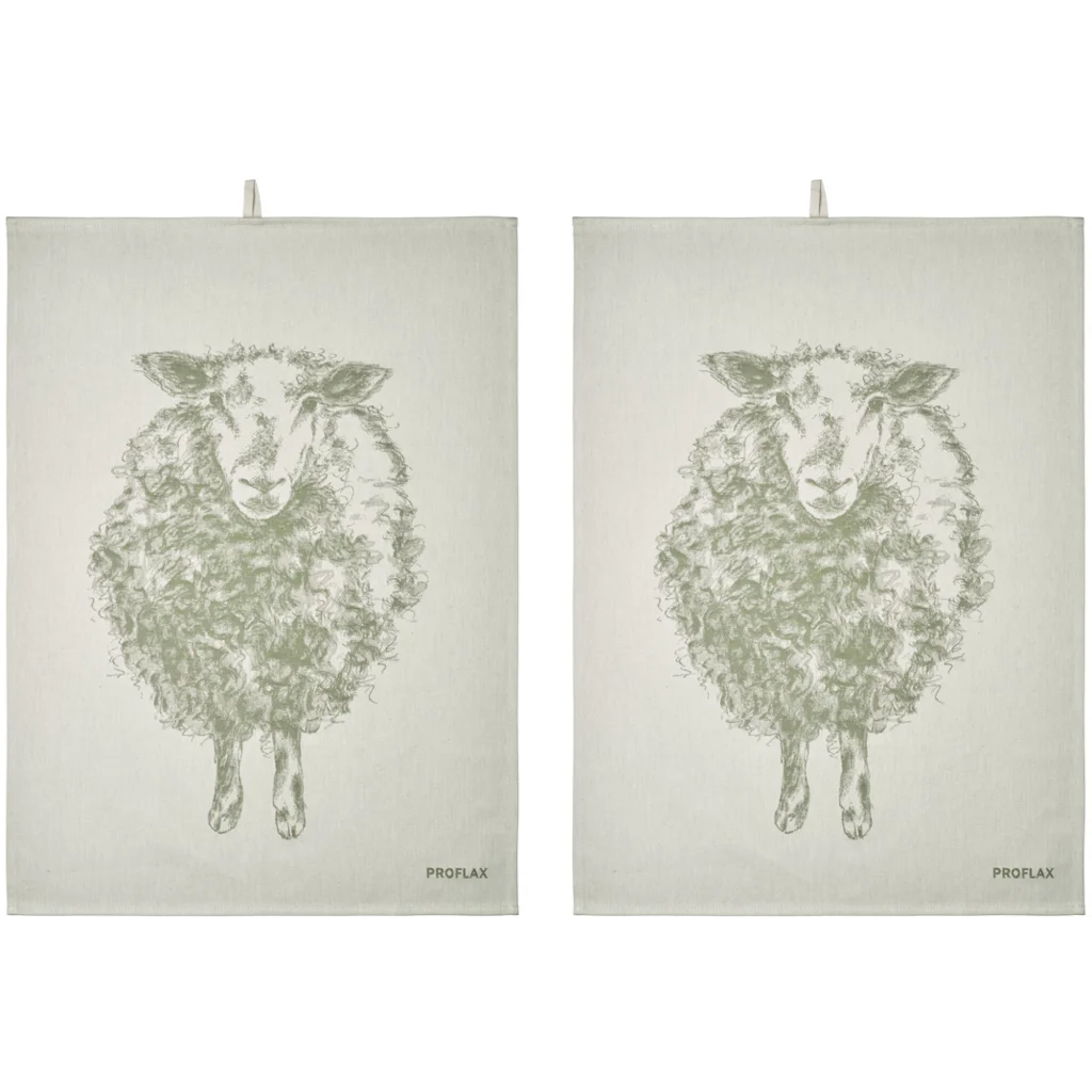 Geschirrtuch Schaf 2er-Pack in Waldgrün Grün Muster Schaf von Proflax Größe 50x70 cm