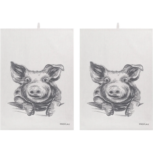 Geschirrtuch Schwein 2er-Pack in Grau Muster Schwein von Proflax Größe 50x70 cm
