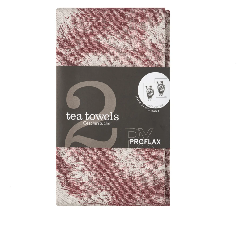 Geschirrtuch Wildschwein 2er-Pack in Bordeaux Rot Muster Wildschein von Proflax Größe 50x70 cm