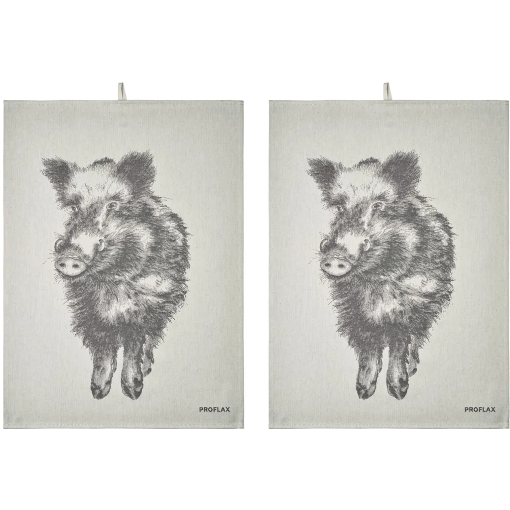 Geschirrtuch Wildschwein 2er-Pack in Grau Muster Wildschein von Proflax Größe 50x70 cm