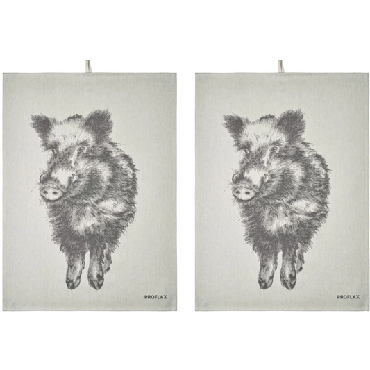 Geschirrtuch Wildschwein 2er-Pack in Grau Muster Wildschein von Proflax Größe 50x70 cm