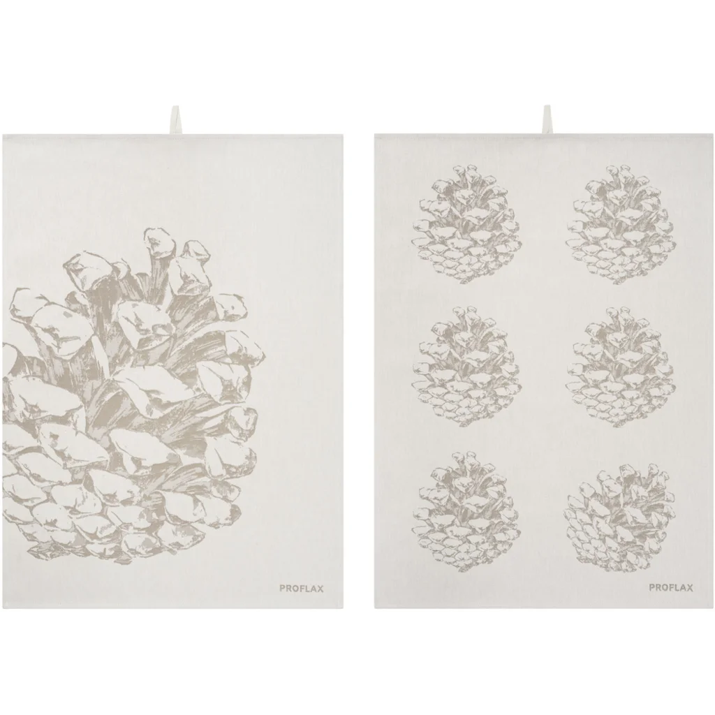 Geschirrtuch Zapfen 2er-Pack in Taupe Braun Muster Zapfen von Proflax Größe 50x70 cm