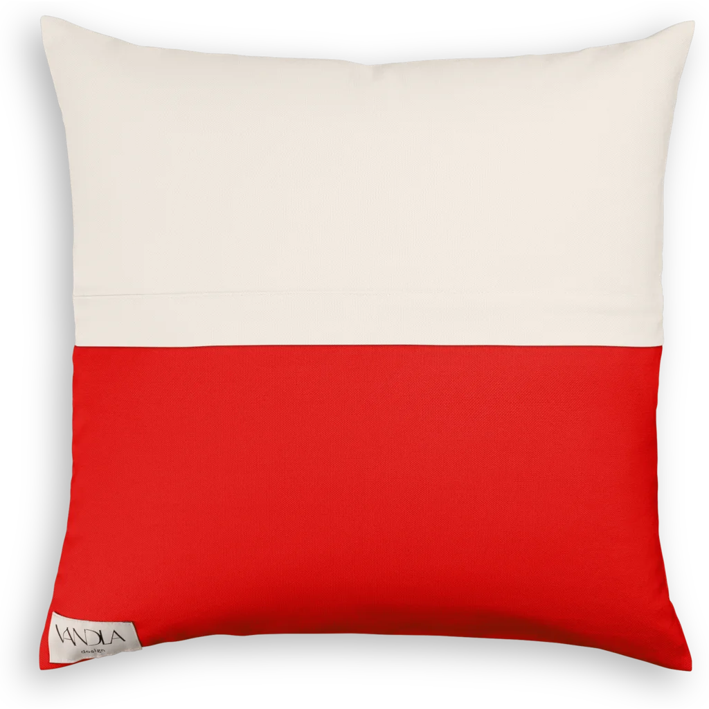 Modulare Kissenhülle Farbkombinationen mit Creme in Creme+Rot von Vandla design Größe 50x50 cm