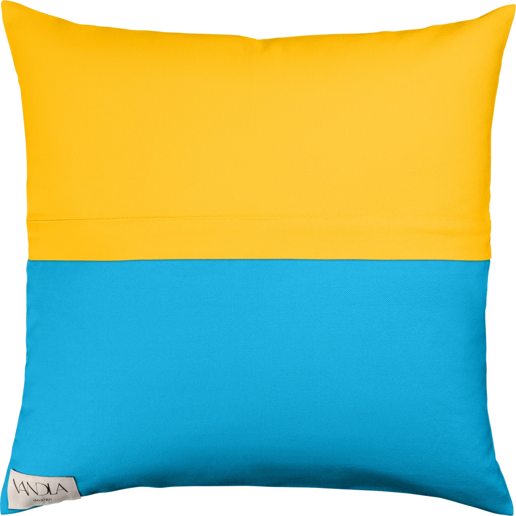 Modulare Kissenhülle Farbkombinationen mit Gelb in Gelb+Atlantik Gelb+Blau von Vandla design Größe 50x50 cm