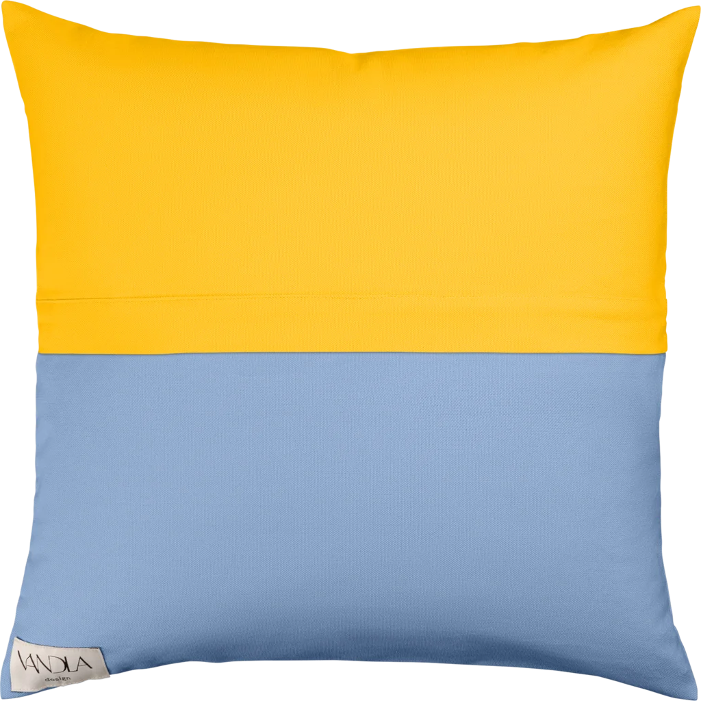 Modulare Kissenhülle Farbkombinationen mit Gelb in Gelb+Jeansblau Gelb+Blau von Vandla design Größe 50x50 cm
