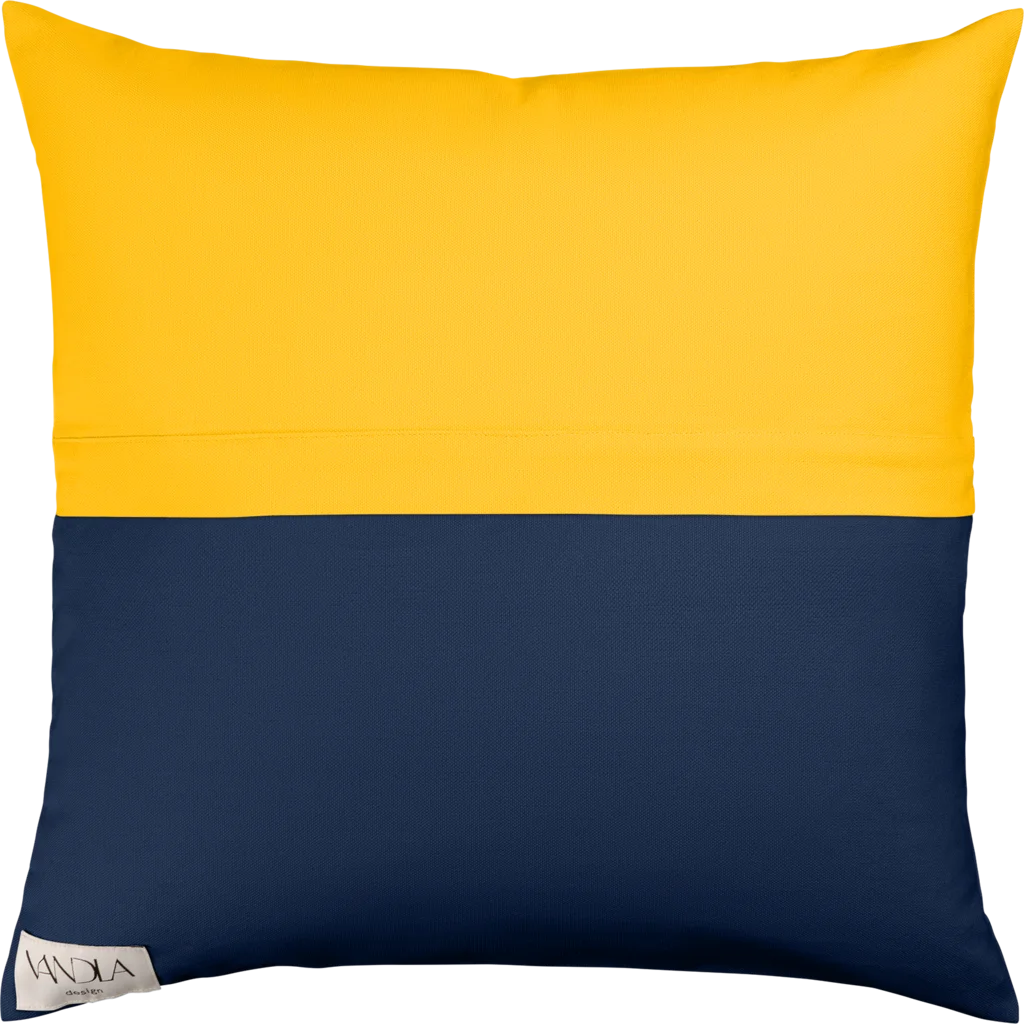 Modulare Kissenhülle Farbkombinationen mit Gelb in Gelb+Marine Gelb+Blau von Vandla design Größe 50x50 cm