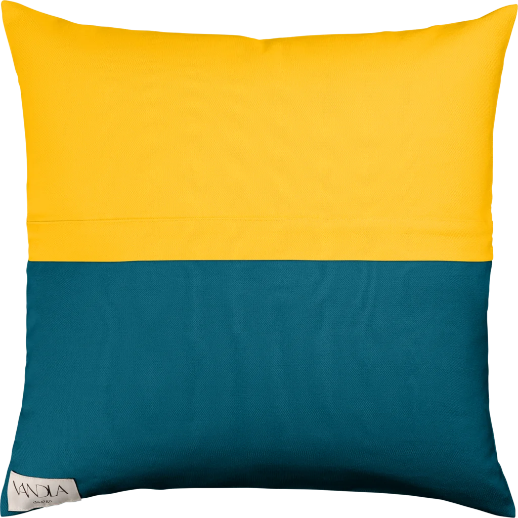 Modulare Kissenhülle Farbkombinationen mit Gelb in Gelb+Petrol Gelb+Blau von Vandla design Größe 50x50 cm