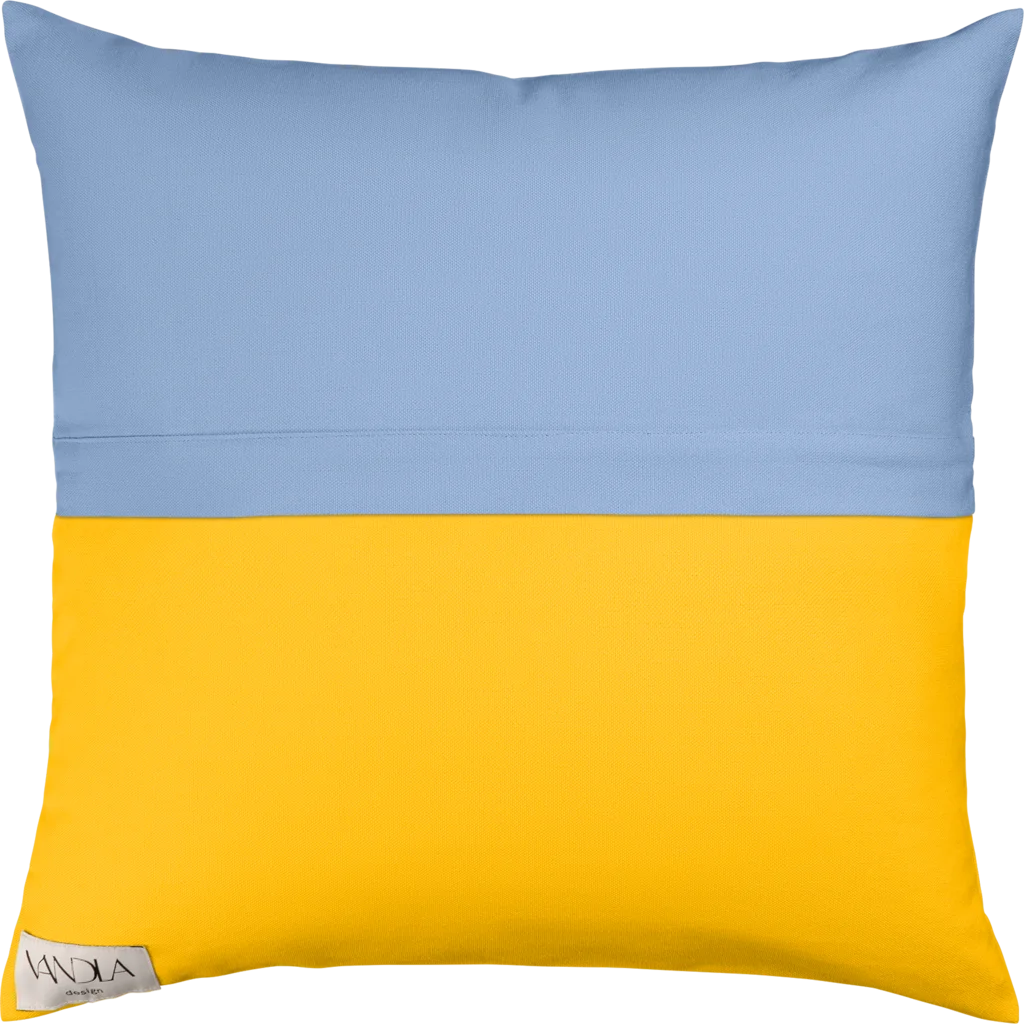 Modulare Kissenhülle Farbkombinationen mit Jeansblau in Jeansblau+Gelb Blau+Gelb von Vandla design Größe 50x50 cm