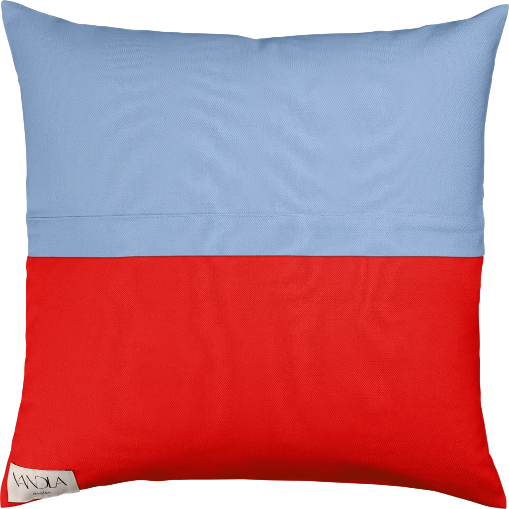 Modulare Kissenhülle Farbkombinationen mit Jeansblau in Jeansblau+Rot Blau+Rot von Vandla design Größe 50x50 cm
